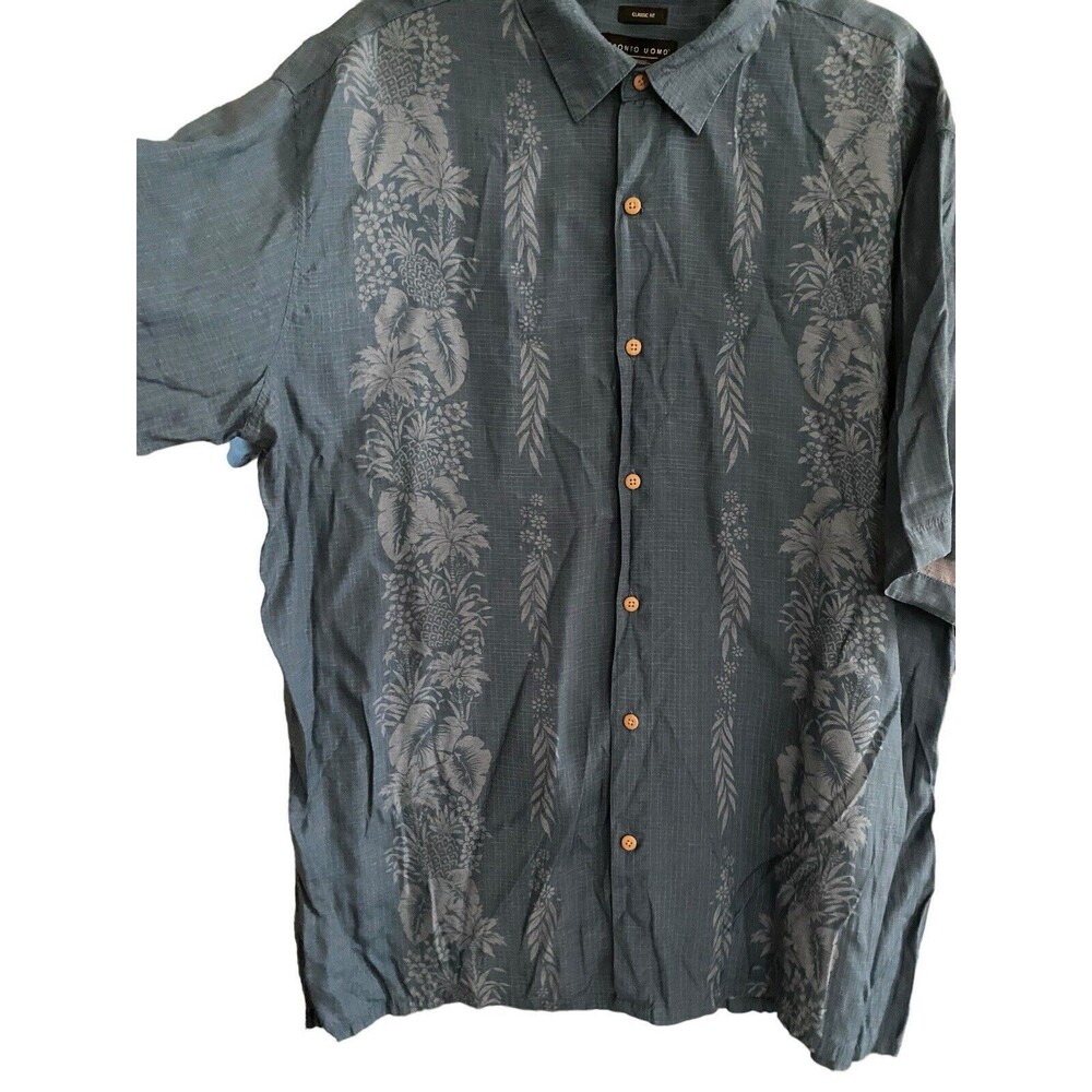 Pronto‎ Uomo Button Up Shirt Mens XL Large Blue Tropical Hawaiian Short Sleeve - Picture 2 of 11